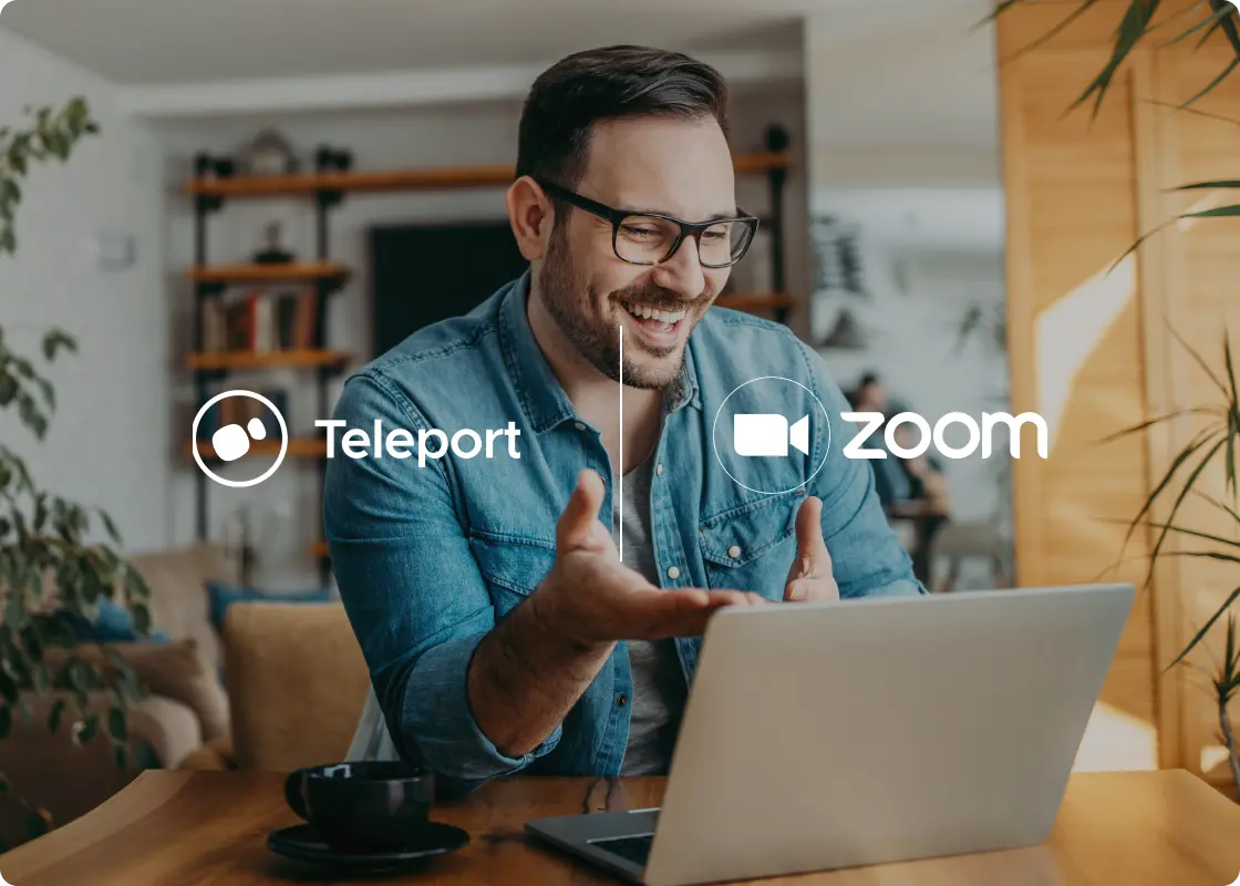 cliente felice che utilizza zoom e teleport tramite setmore