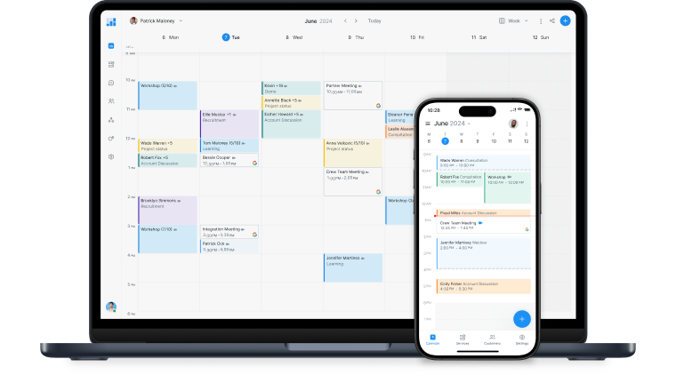 Setmore calendar open on mobile and laptop devices