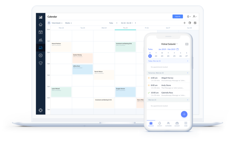 Setmore calendar open on mobile and laptop devices