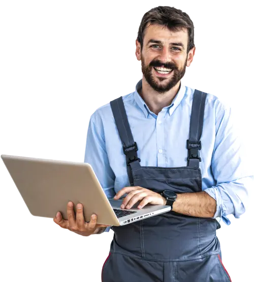 happy customer using setmore on laptop