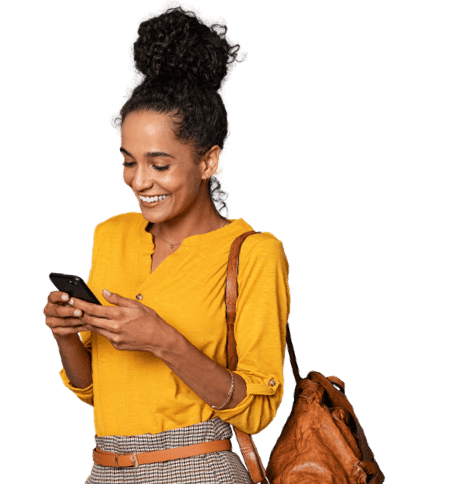 lady with hair bun checking phone