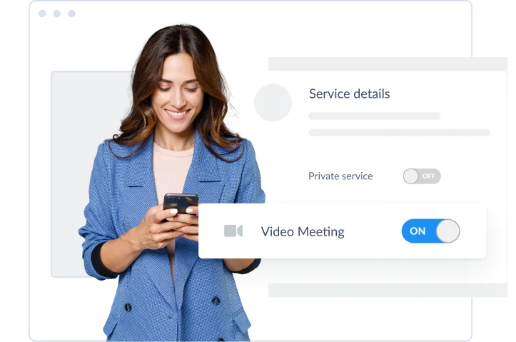 smiling lady scheduling video meet