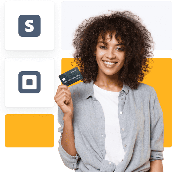 a lady holding a credit card