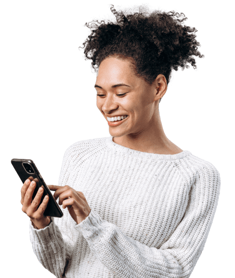 Lady happy using branded app