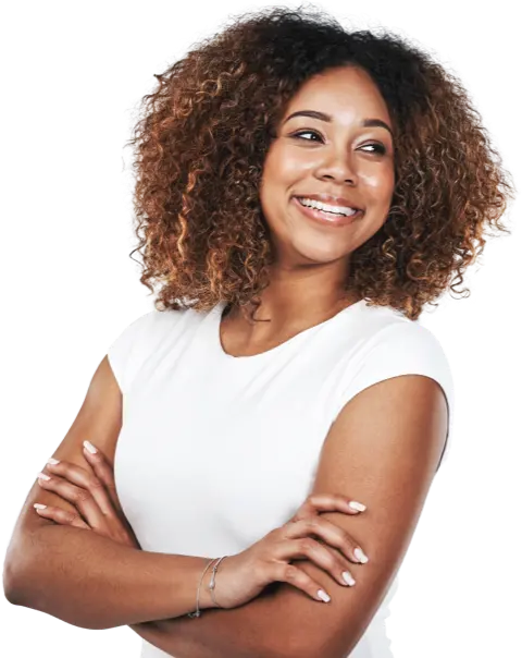 smiling setmore customer with curly hair