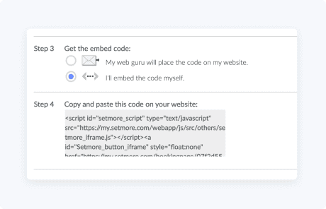 hyperlien code d'intégration setmore