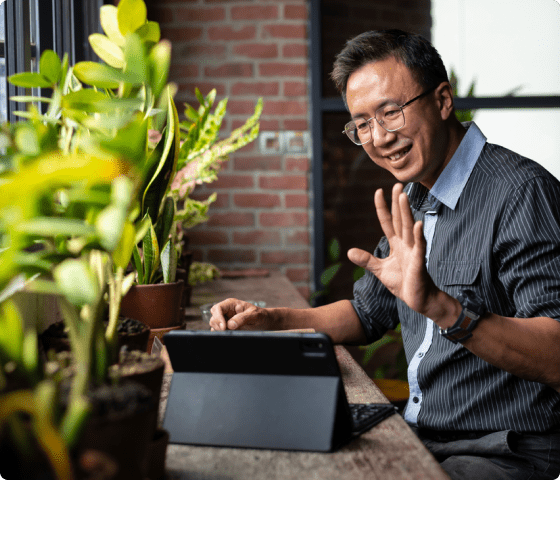 man attending appointment on ipad