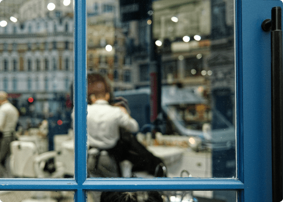 front window of hairdresser shop