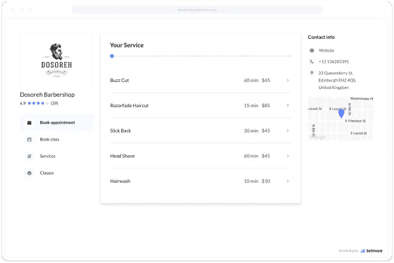 setmore customer booking page