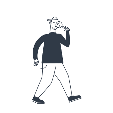drawing of man searching with lens
