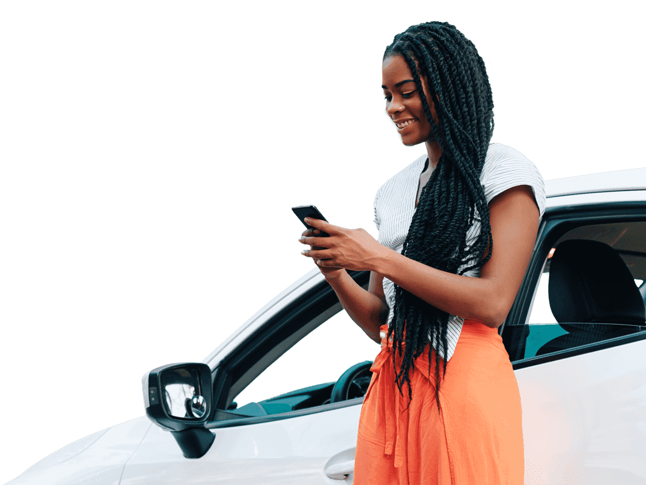 A lady with dreadlocks looking at mobile