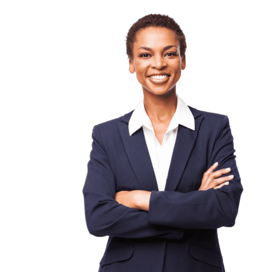 A professional woman standing in coat