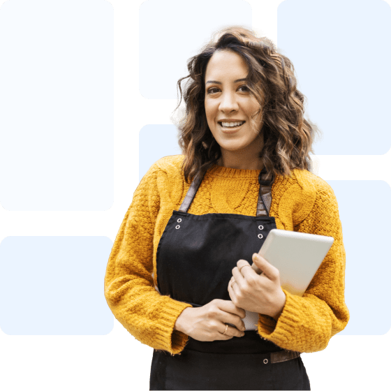 smiling women with tablet in hand