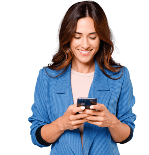 Woman in blue blazer operating her mobile