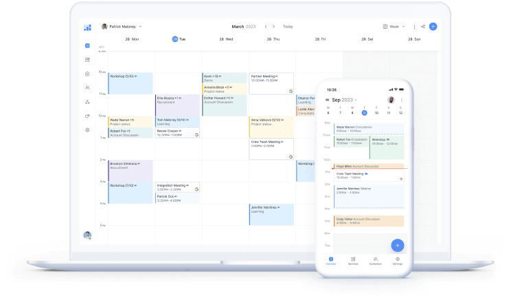 Calendrier Setmore ouvert sur Desktop et Appareil Mobile