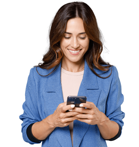 Woman in blue blazer operating her mobile