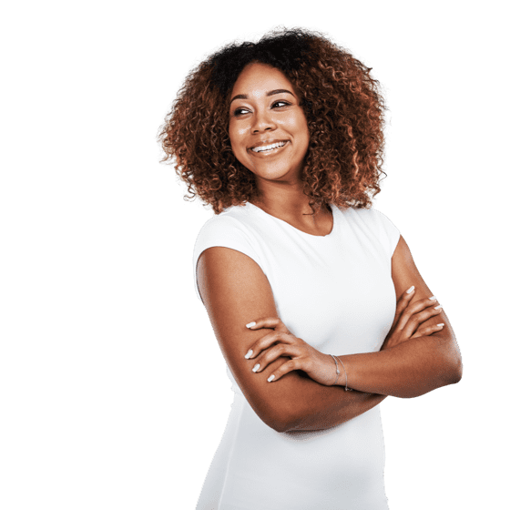 a lady with curly hair smiling