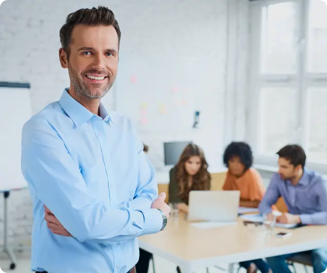 Smiling man with blue shirt