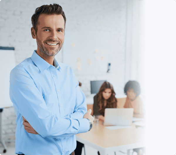 Smiling man with blue shirt