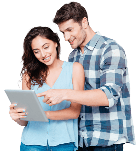 Couple looking to their tablet