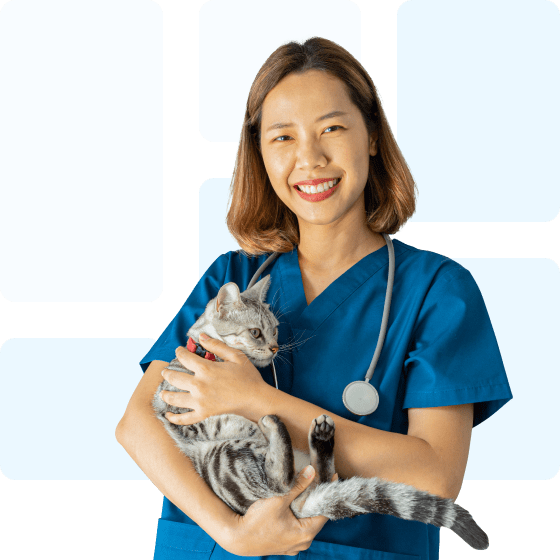 happy doctor with cat