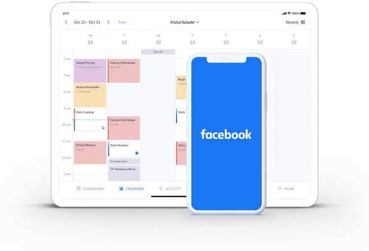 page de calendrier sur intégration setmore avec facebook