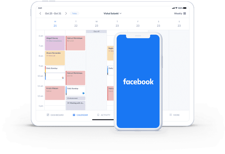 page de calendrier sur intégration setmore avec facebook