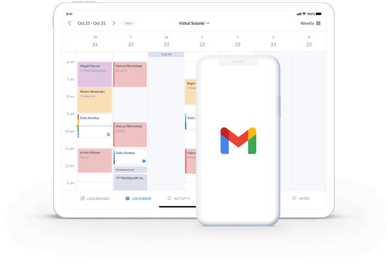 gmail logo and calendar page on desktop