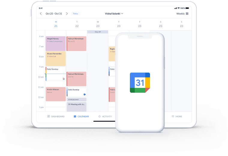 setmore page integration with google calender