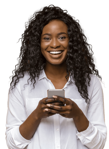 smiling women with phone in her hand