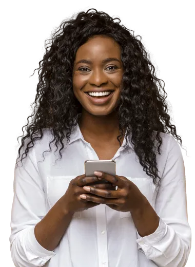 smiling women with phone in her hand