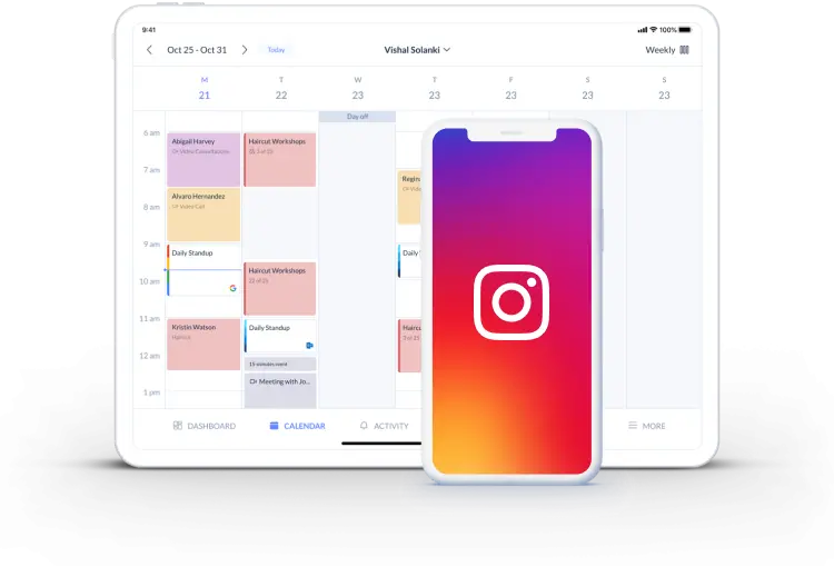 flux instragram sur page de réservation avec Setmore