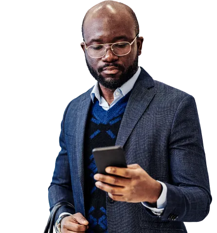 black men using his phone for online payment