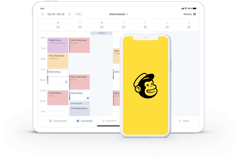 calendar page on setmore email list from mailchimp