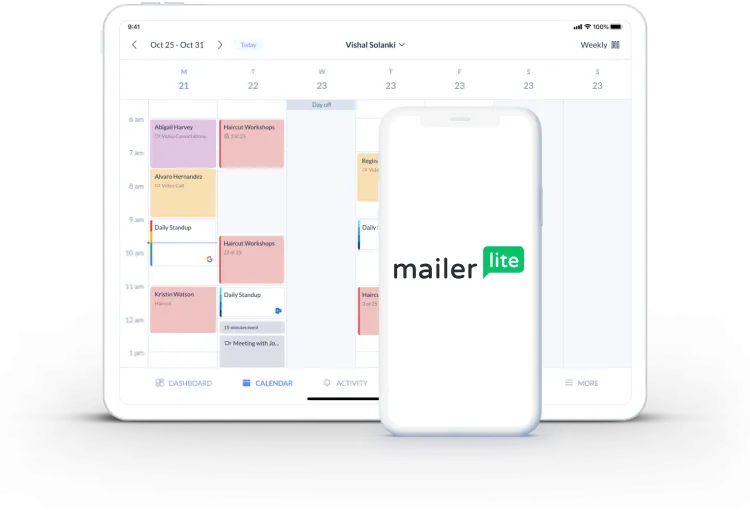 setmore pagina del calendario mailerlite