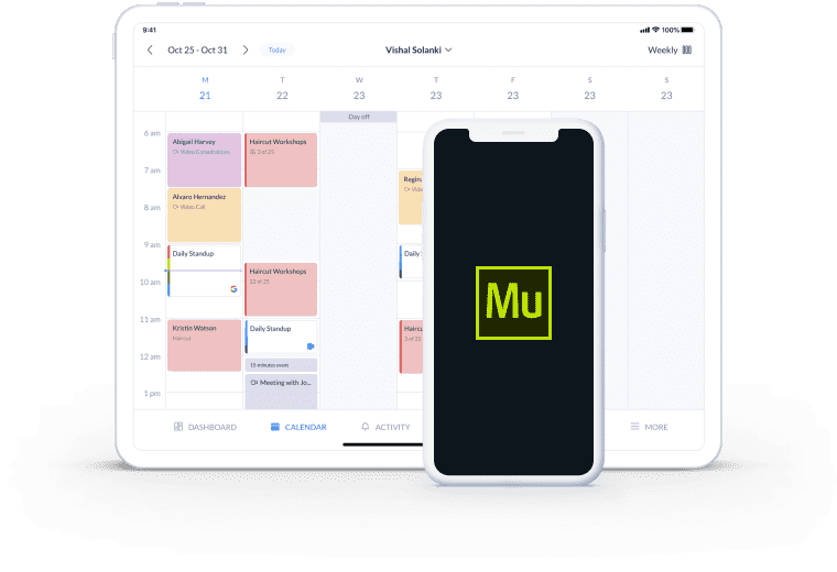 page de calendrier de l'intégration muse avec setmore