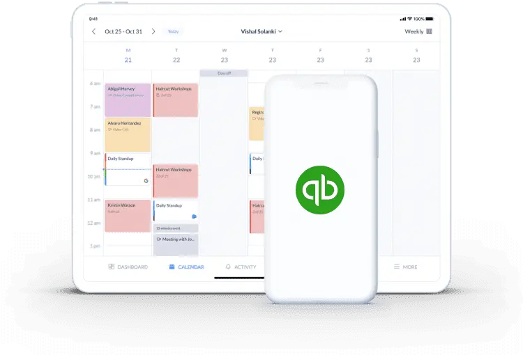 página de calendário definir mais integração com quickbooks