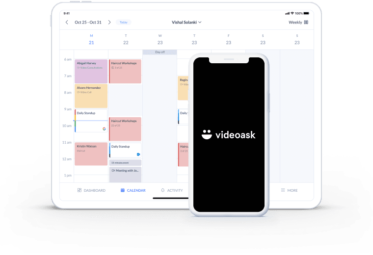 Calendar page Setmore integrate with Videoask