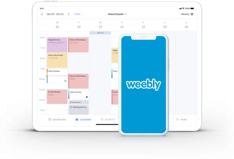 intégration page de réservation Setmore avec weebly
