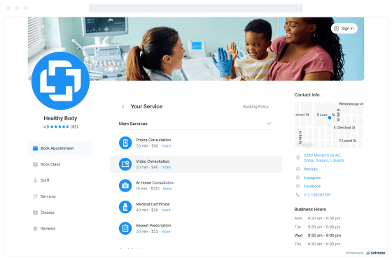 booking page for healthcare services