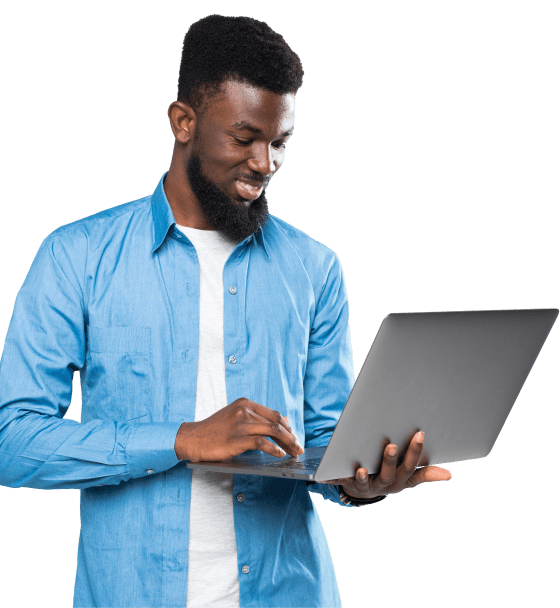 men using laptop for booking