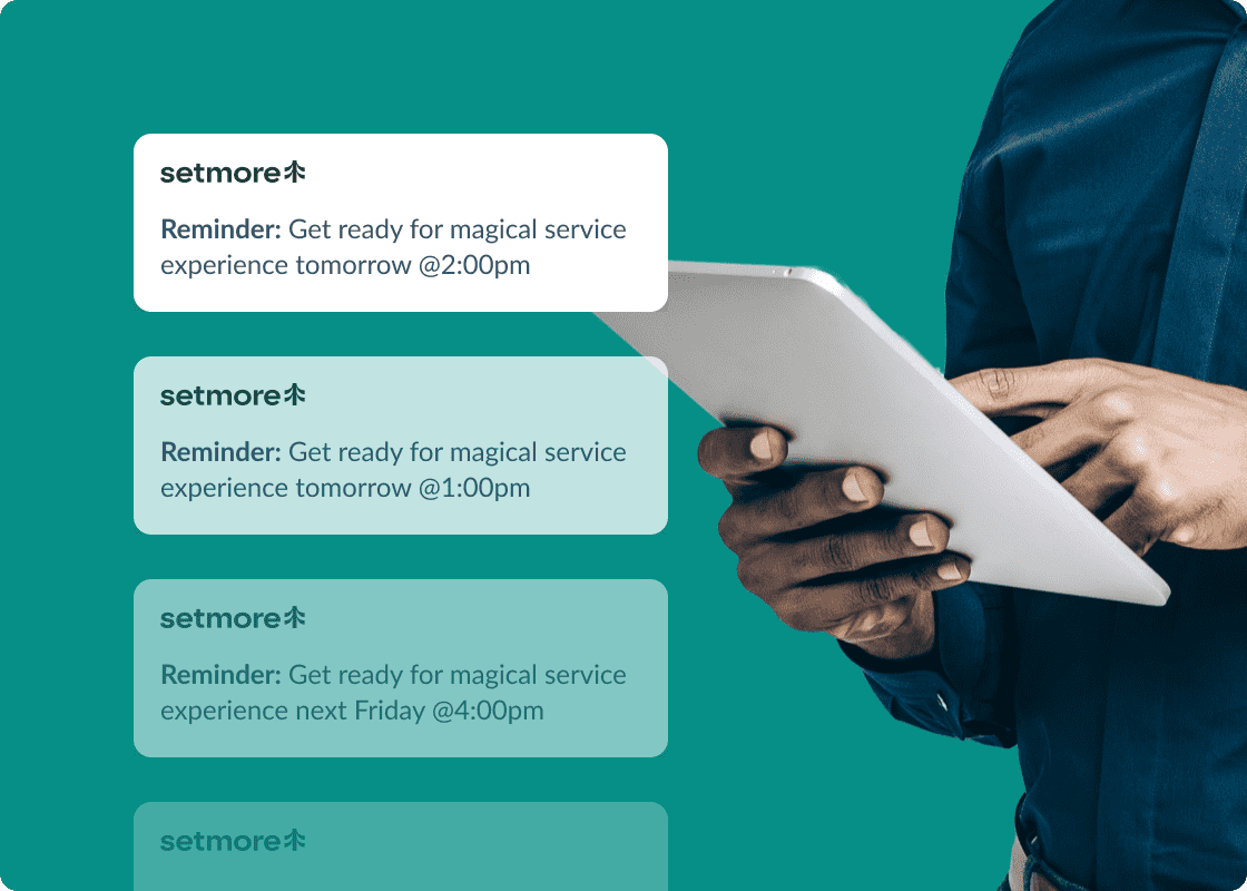 Man checking Setmore reminders on Ipad