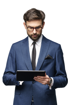 man booking appointment on ipad